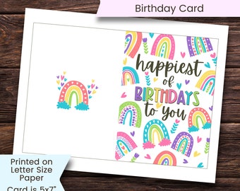 Rainbow Card, Printable Rainbow Birthday Card, Boho Rainbow Birthday Card, Quick Birthday Card for Girl, Instant Download, Digital, Download