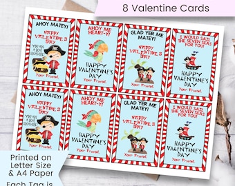 Cartes imprimables de Saint-Valentin pirate, étiquettes de Saint-Valentin, cartes de Saint-Valentin pour enfants, Saint-Valentin de classe pirate, fichier numérique
