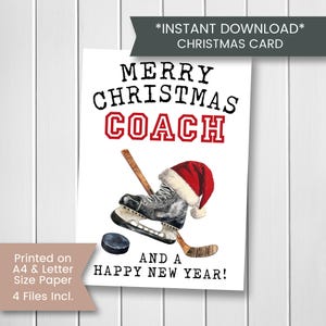 Hockey Weihnachtskarte für Trainer, druckbare Hockey-Weihnachtskarte, Hockey-Trainer Weihnachtsgeschenk, Geschenk, digitaler Download