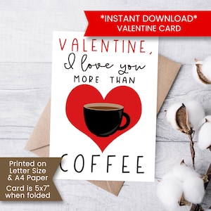 Carte de Saint-Valentin pour les amateurs de café, carte de Saint-Valentin, carte de Saint-Valentin café, carte de voeux café, imprimable, numérique, téléchargement