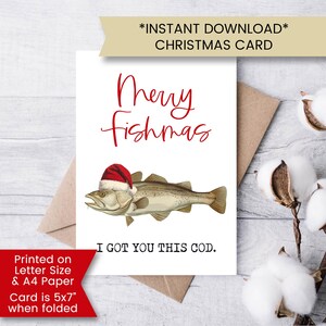 Kabeljau Weihnachtskarte zum Ausdrucken, Lustige Weihnachtskarte für Ihn, Weihnachtskarte für Vater Angeln, Weihnachtskarte vom Sohn, Frohe Fischmas, Digital