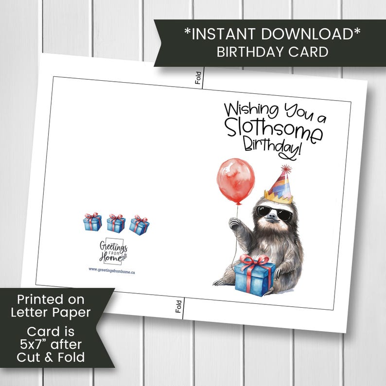 Sloth Birthday Card for Sloth Lover, Printable Birthday Card With Sloth ...