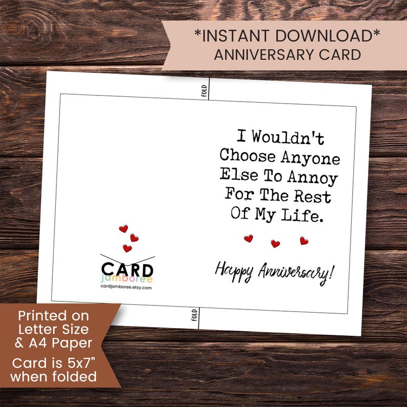 Printable Funny Anniversary Card for Husband, Anniversary Card for Wife ...