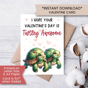 Tarjeta de San Valentín con forma de tortuga para sobrino, tarjeta imprimible con forma de tortuga para nieta, tarjeta de San Valentín para niños, descarga instantánea, digital
