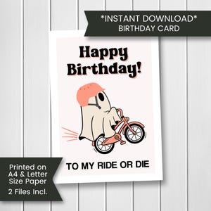 Tarjeta de cumpleaños imprimible para mejor amiga, tarjeta de cumpleaños fantasma para Ride or Die, tarjeta de cumpleaños divertida, para hermana, descarga digital instantánea