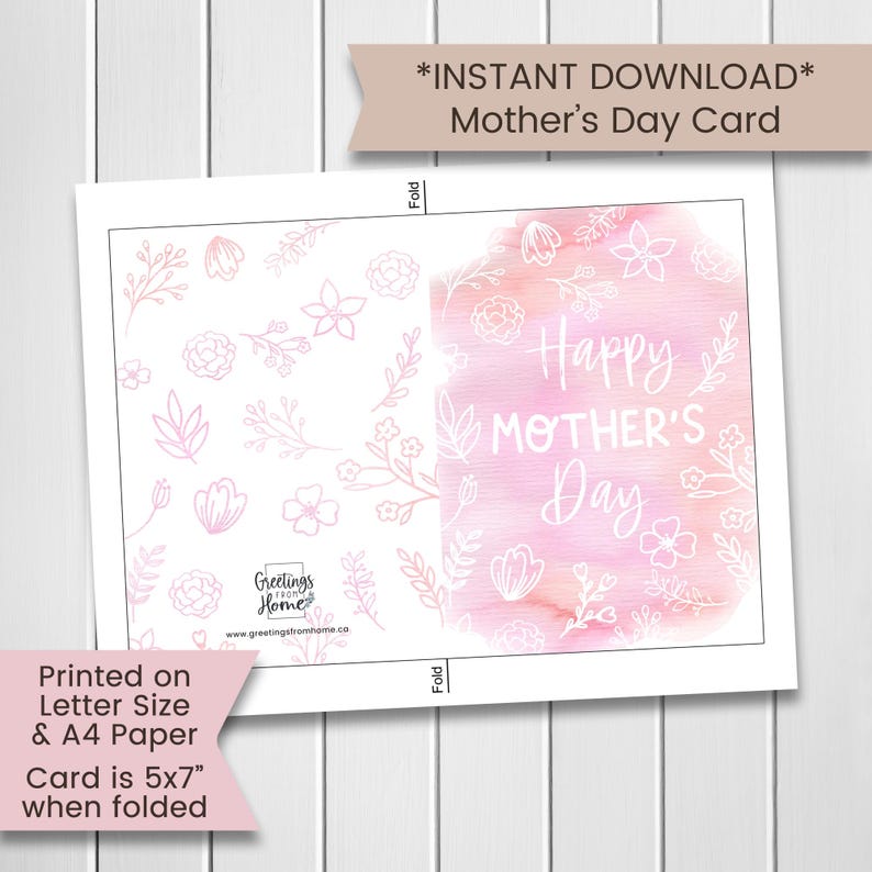 Watercolor Mother's Day Card Printable, Typography Mothers Day Greeting ...