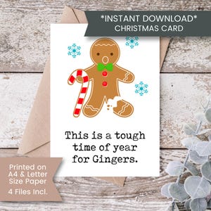 Divertente biglietto di Natale per la testa rossa, biglietto di Natale stampabile con omino di pan di zenzero, biglietto di Natale per zenzero, umorismo per adulti, download digitale