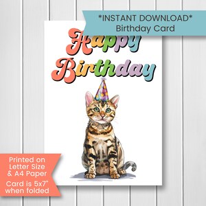 Biglietto di auguri di compleanno del Bengala stampabile per ragazza, biglietto di auguri di compleanno per gattini per bambini, biglietto di auguri di compleanno del gatto del Bengala per gli amanti dei gatti, per il veterinario, digitale