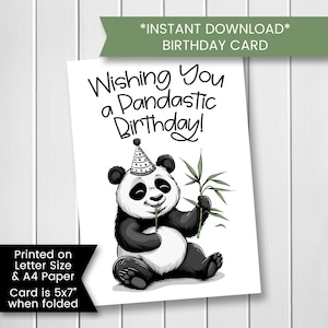 Carte d'anniversaire drôle imprimable pour ami, carte d'anniversaire de panda pour anniversaire d'enfants, pour fille, pour garçon, amateur de panda, instantané, téléchargement numérique
