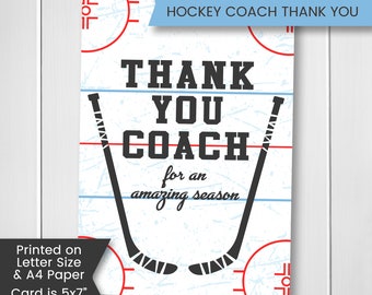 Hockey Thank You Card Printable, Hockey Thank You Card for Coach, Coach Appreciation, Thank You Card for Coach, Digital Download