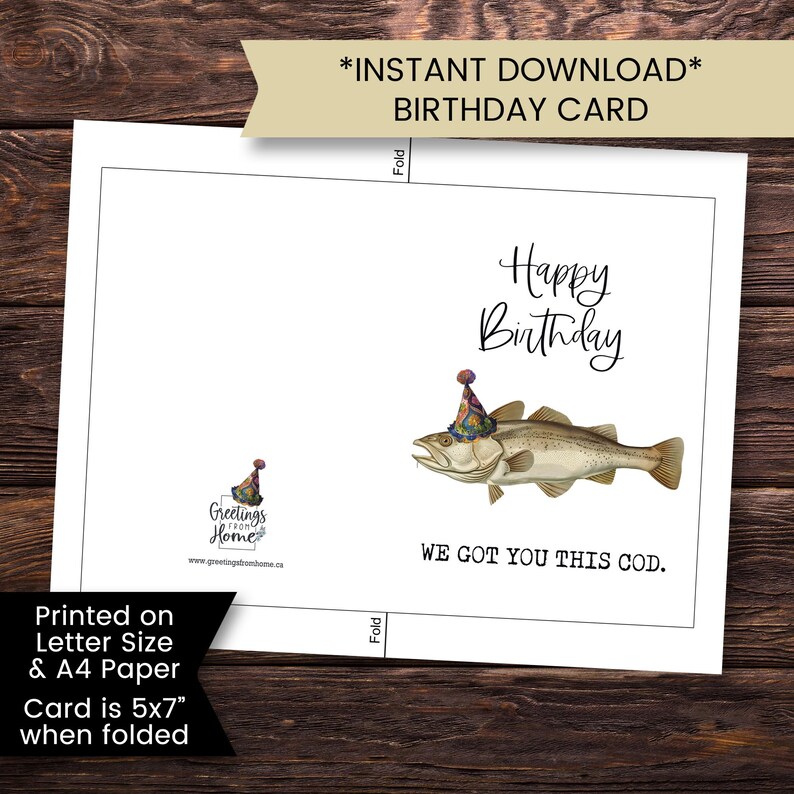 Printable Cod Birthday Card for Dad, Funny Fish Birthday Card for Him ...