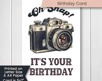 Retro Camera Birthday Card Printable, Oh Snap Birthday Card for Photographer, Camera Birthday Card, Instant Download, Digital Download