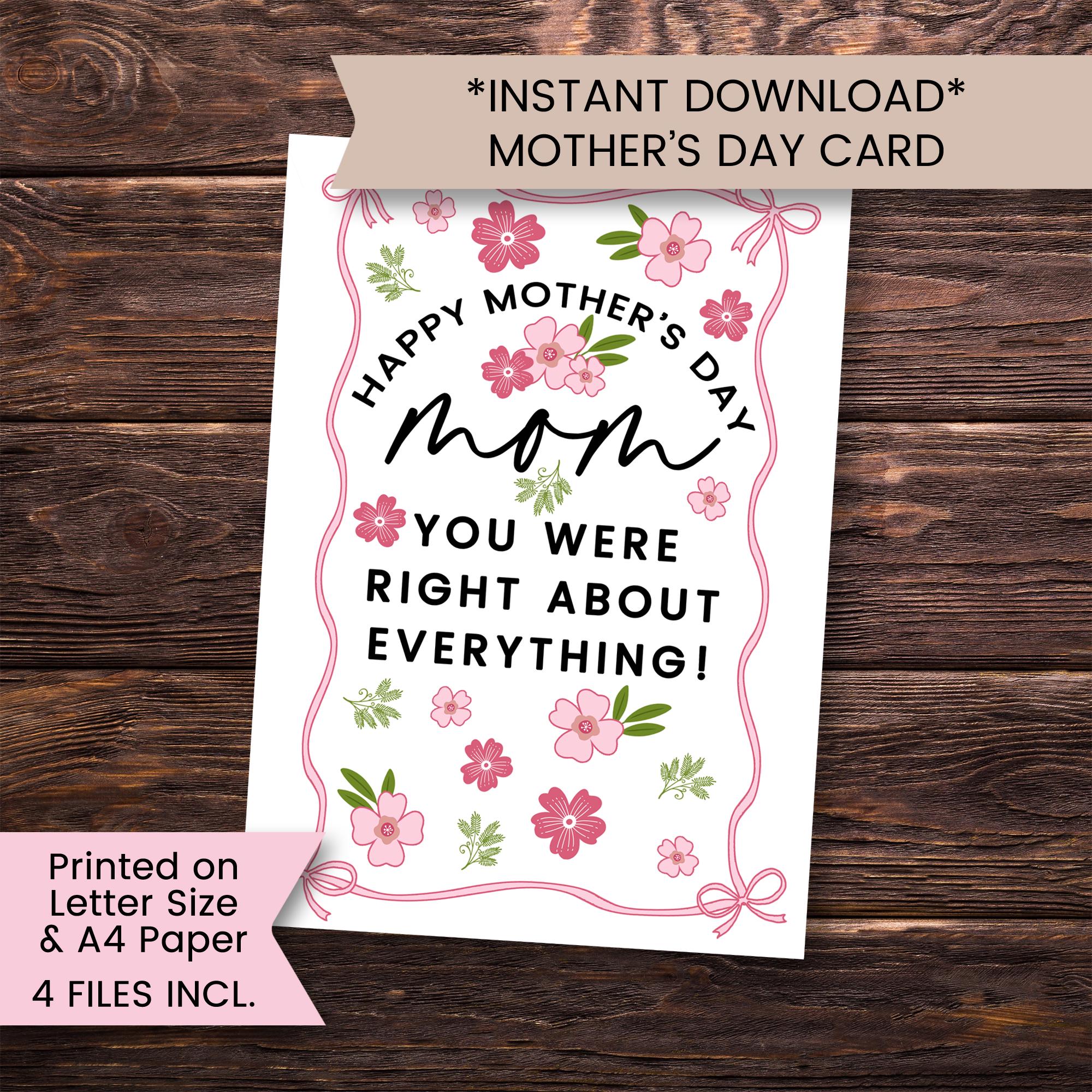 Printable Funny Mothers Day Card for Mom, Mother's Day Funny Greeting ...