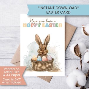 Carte de Joyeuses Pâques imprimable pour elle, carte de Pâques houblonnée, carte de lapin de Pâques aquarelle imprimable, carte de voeux de Pâques, imprimable, téléchargement
