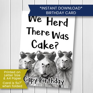 Carte d'anniversaire imprimable pour ami, collègue de travail, carte d'anniversaire Capybara, carte d'anniversaire Capy du groupe, carte d'anniversaire au travail, numérique