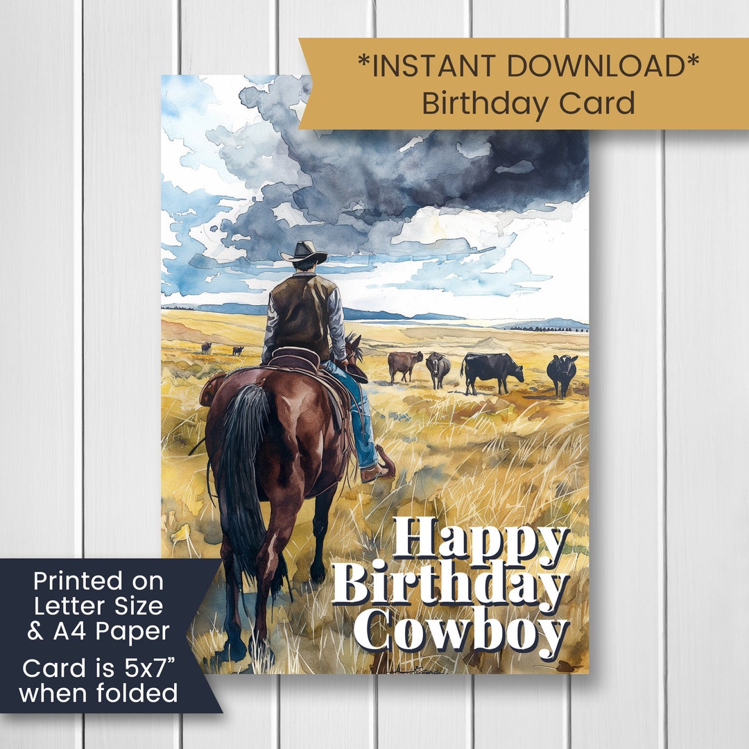Printable Cowboy Birthday Card for Dad, Cowboy Card for Him, Horse ...