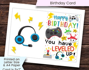 Video Game Birthday Card Printable, Printable Gamer Birthday Card, For Teenager, For Son, Video Game, Gamer, Printable, Digital, Download