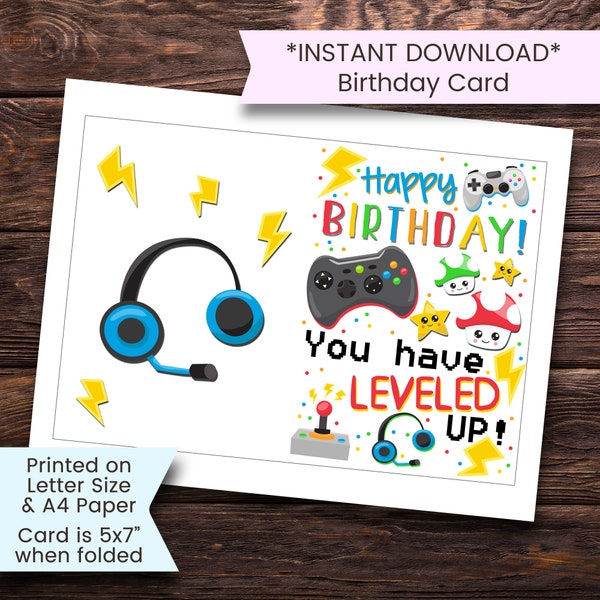 Video Game Birthday Card Printable, Printable Gamer Birthday Card, For Teenager, For Son, Video Game, Gamer, Printable, Digital, Download