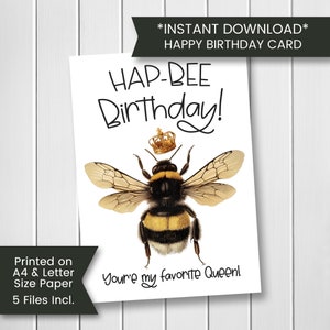Queen Bee Geburtstagskarte für Freund, druckbare Hummel Geburtstagskarte für Sie, Biene Geburtstagskarte für Ihn, für Schwester, A2, Quadrat, Digital