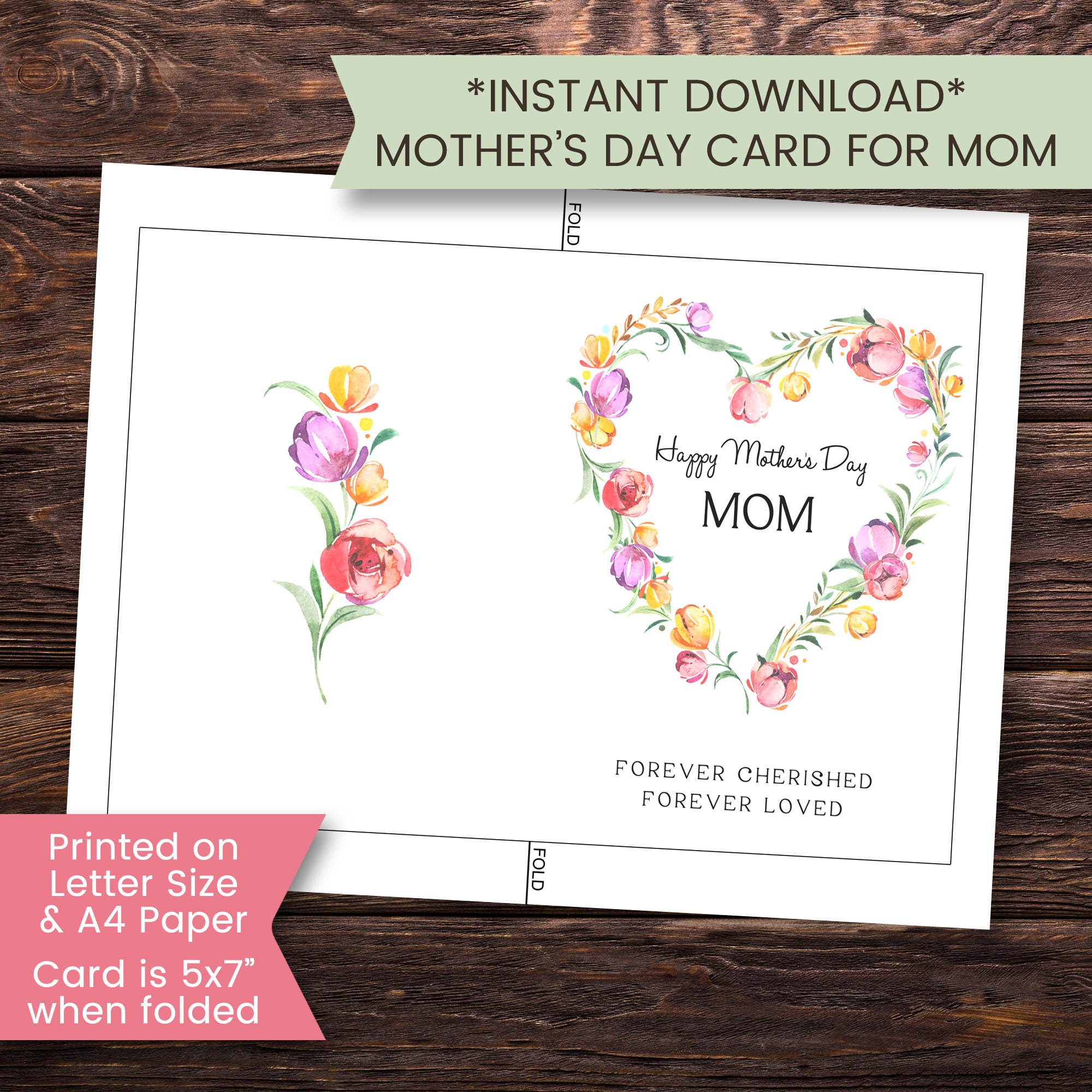 Printable Mothers Day Card, Watercolor Mother's Day Card, Floral Card ...