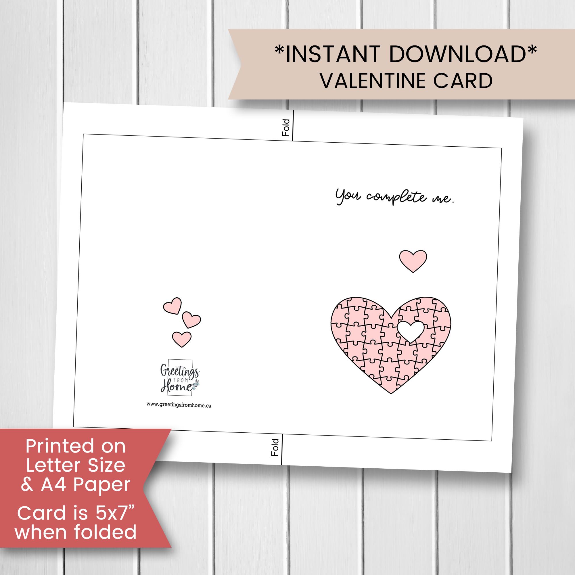 Printable Husband Valentine Card, You Complete Me, Valentines Day Card ...