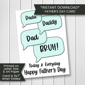 Bruh Vatertagskarte von Teenager, lustige Karte zum Vatertag zum Ausdrucken, Dada Daddy Papa Bruh Vatertagsgeschenk, Grußkarte für Papa, Digital