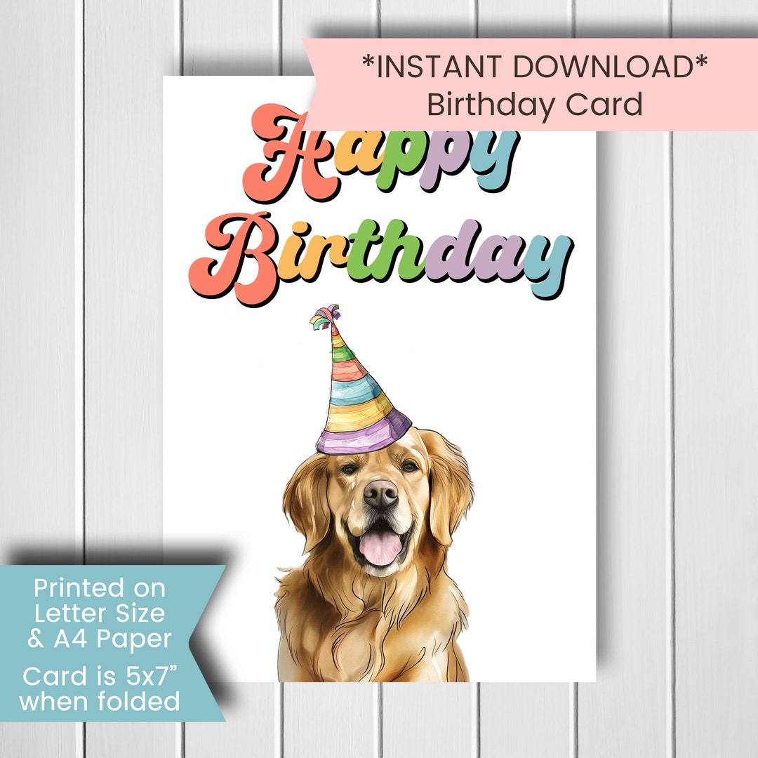 Golden Retriever Birthday Card, Printable Dog Birthday Card, Retreiver ...