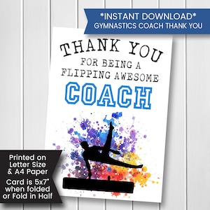 Gymnastics Coach Thank You Card for from Girl, from Boy, Printable Year End Card for Coach from Gymnast, Coach Appreciation, Digital