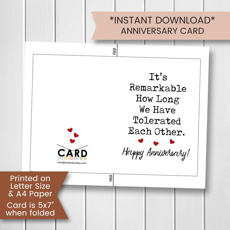 Printable Funny Anniversary Card for Husband, Anniversary Card for Wife ...