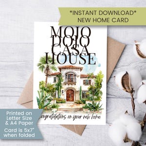 Tarjeta imprimible para una nueva casa, tarjeta de la casa de Mojo Dojo Casa, tarjeta de inauguración de la casa para un amigo, felicitaciones por su casa, descarga instantánea, digital
