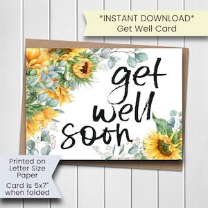 Carte de rétablissement tournesol imprimable pour amie, carte de rétablissement tournesol pour collègue, carte de rétablissement pour elle, tournesol, numérique, téléchargement
