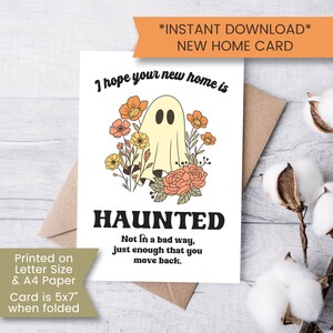 Carte d'adieu amusante à imprimer, carte de nouvelle maison, carte d'adieu pour voisin, carte de déménagement pour ami, maison hantée, octobre, Halloween, numérique