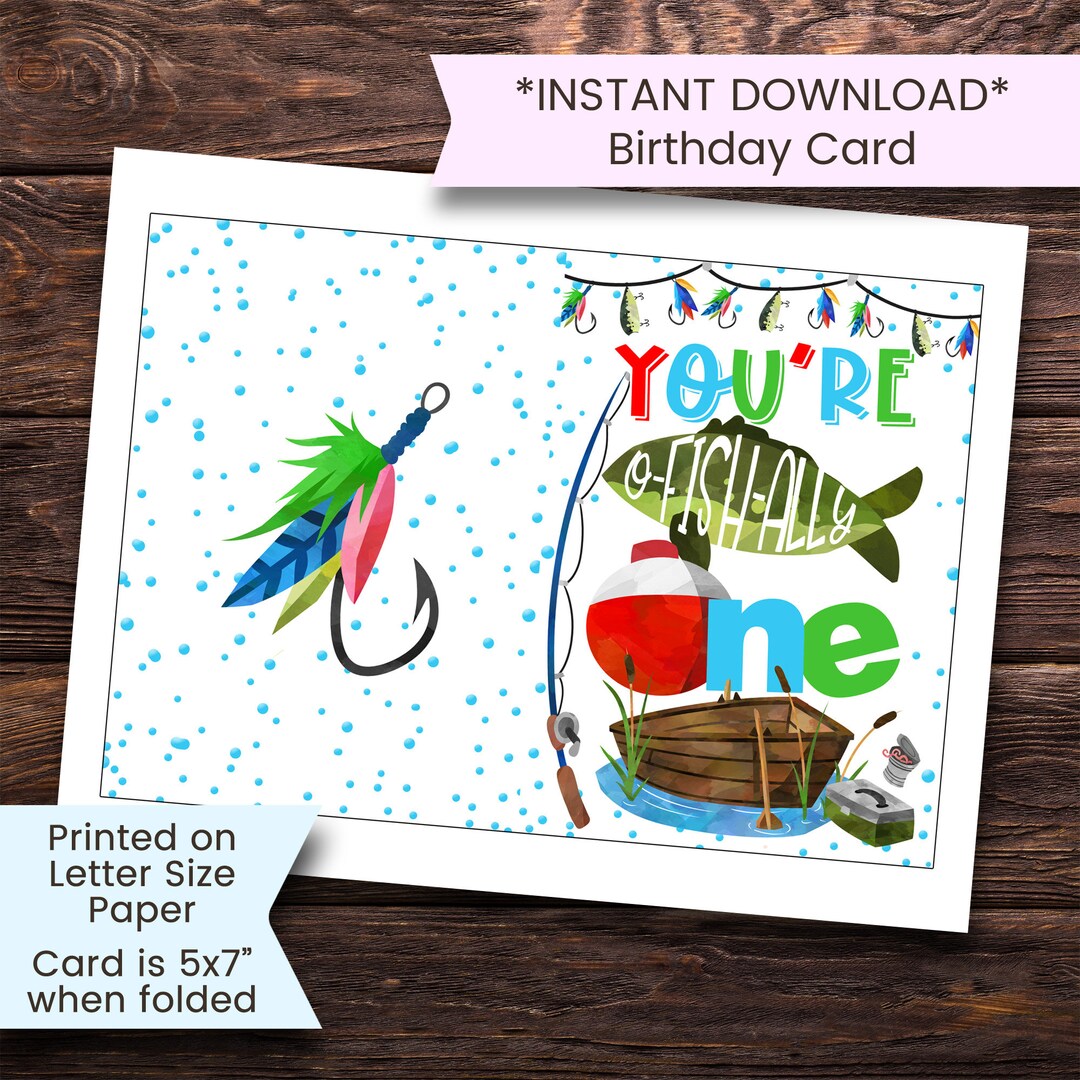 Fishing First Birthday Card, Printable Fishing Birthday Card, Birthday ...