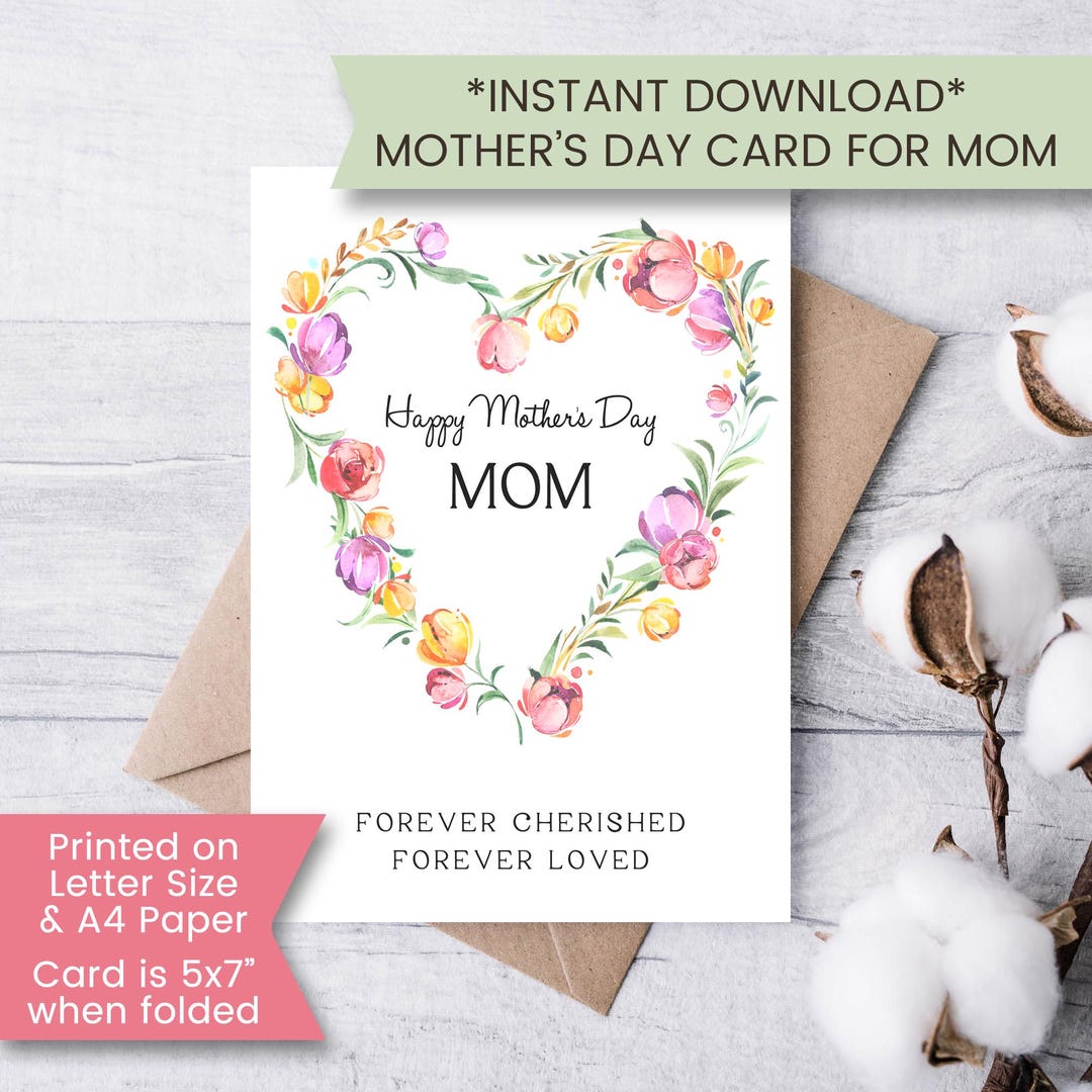 Printable Mothers Day Card, Watercolor Mother's Day Card, Floral Card ...