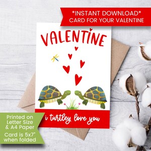 Carte de Saint-Valentin tortue, carte de Saint-Valentin tortue, carte de Saint-Valentin amoureux des tortues, Turtley génial, tortue, imprimable, numérique, téléchargement