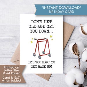 Cartão de aniversário engraçado para impressão para tio, para marido, para avô, cartão engraçado de envelhecimento para irmão, download instantâneo, digital