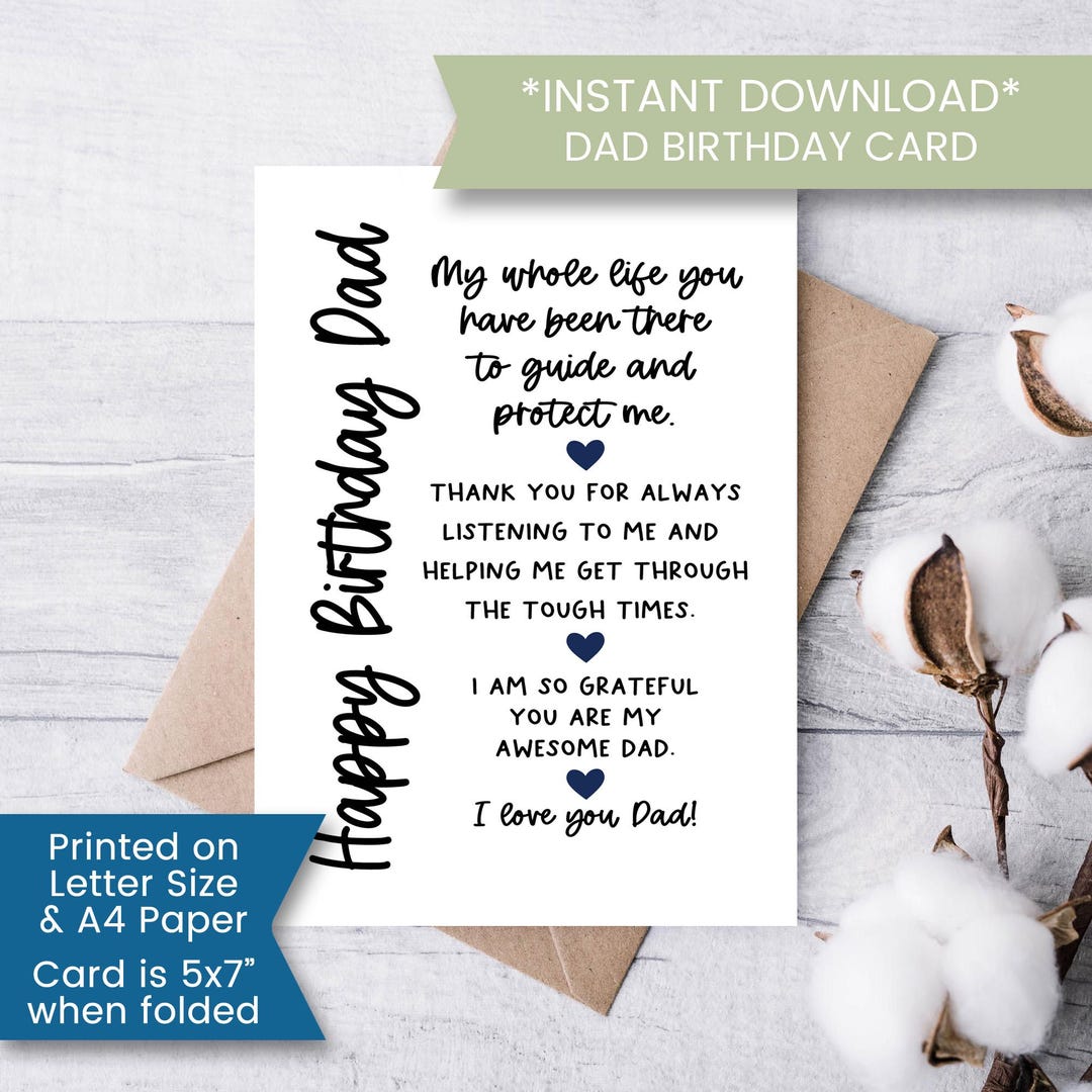 Printable Birthday Card for Dad, Birthday Card for Father, Dad Birthday ...