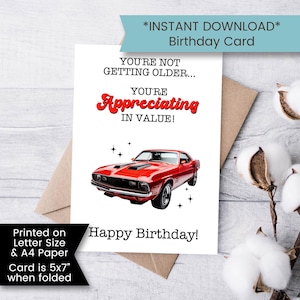 Oldtimer Geburtstagskarte, druckbare Auto Geburtstagskarte für Papa, Hot Rod Geburtstagskarte, alles Gute zum Geburtstagskarte, Oldtimer, druckbar, digital