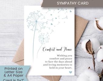 Printable Sympathy Card for Loss of Father, Sorry For Your Loss Card, Dandelion Thinking of You Card, Condolences, Instant Download, Digital