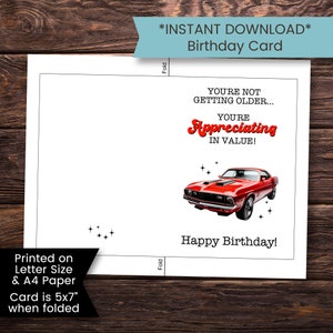 Classic Car Birthday Card, Printable Car Birthday Card for Dad, Hot Rod ...