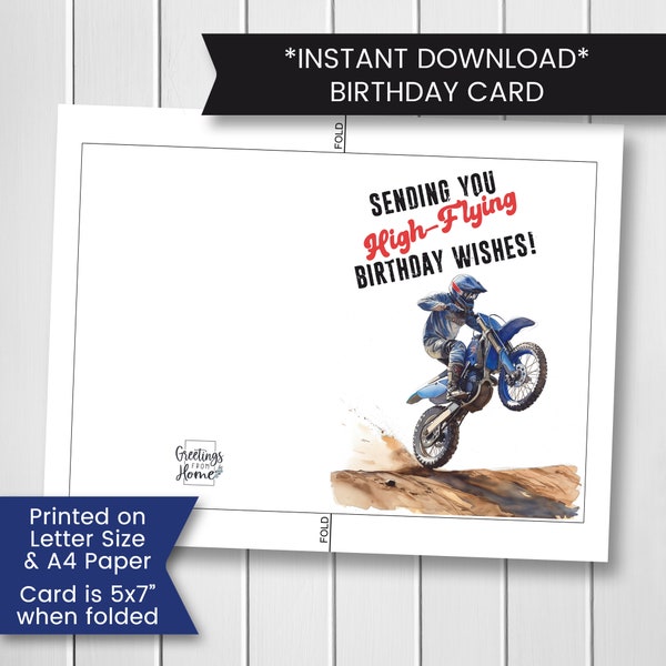 Dirt Bike Birthday Card Printable Motocross Birthday Card, For Teenager, For Son, for Boy, Motorbike Dirtbike, Printable, Digital, Download