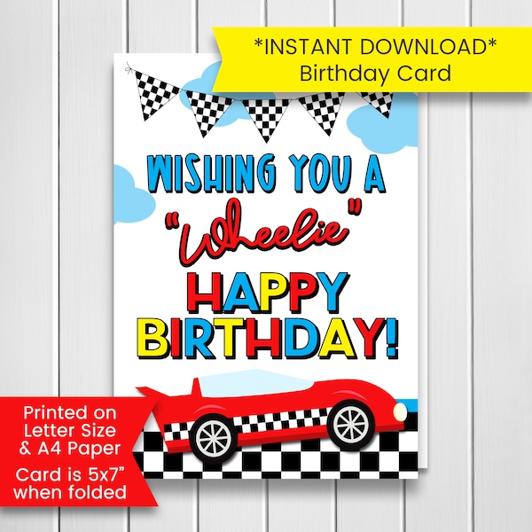 Race Car Card, Printable Race Car Birthday Card for Son, Race Car Birthday Card for Friend, Race Car Birthday, Racing, Printable Download