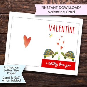 Turtle Valentines Card, Turtle Valentines Day Card, Turtle Lovers Valentine Card, Turtley Awesome, Tortoise, Printable, Digital, Download 画像 1