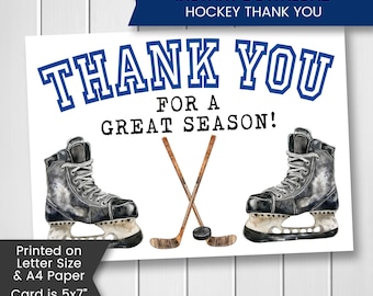 Printable Hockey Thank You Card for Coach, Assistant Coach, Coach Appreciation, Teacher, Digital Download