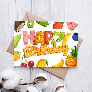 Fruit Birthday Card Printable, Tutti Fruitti Card for Kids Birthday, Fruit Card for Girl, Tutti Frutti Birthday, Printable Card, Download