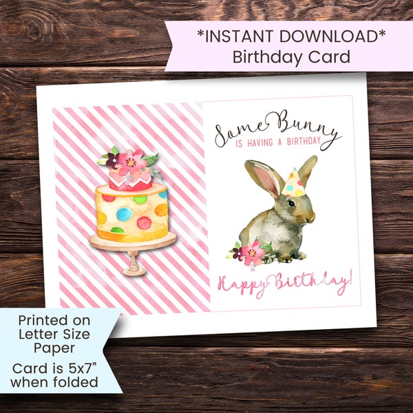 Some Bunny Birthday Card, Printable Bunny Birthday Card, Bunny Birthday Card, Easter Bunny Birthday, Happy Birthday Card, Printable, Digital