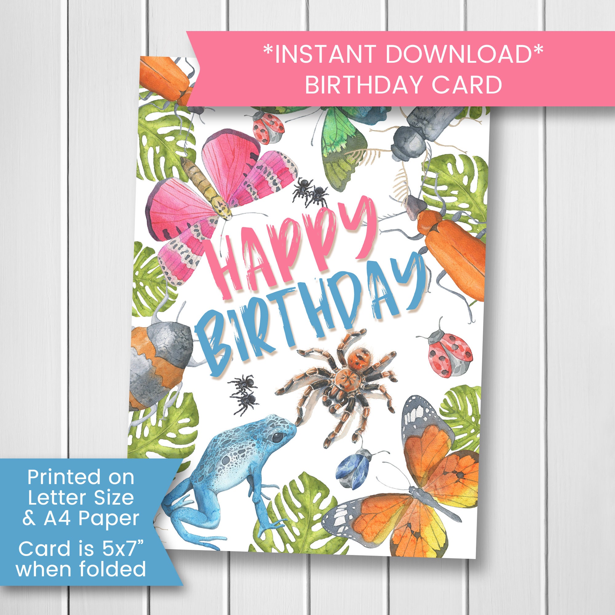 Printable Bug Birthday Card for Girl, Insect Birthday Card for Child ...