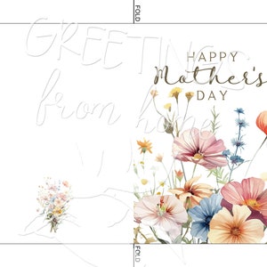 Utskrivbart vildblommigt mors dagskort, pressade blommor mors dagskort, blommigt kort, boho gratulationskort, Cottagecore, digital fil bild 6