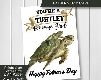 Tarjeta imprimible del Día del Padre con forma de tortuga para niños, increíble tarjeta del Día del Padre con forma de tortuga para papá, linda tarjeta con forma de tortuga para él, tarjeta de felicitación, digital