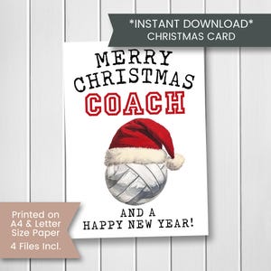 Tarjeta navideña de voleibol para entrenador, tarjeta navideña de voleibol para imprimir, gracias por ser entrenador de voleibol, descarga digital instantánea